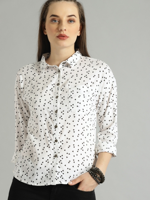

Roadster Women White Regular Fit Printed Casual Shirt