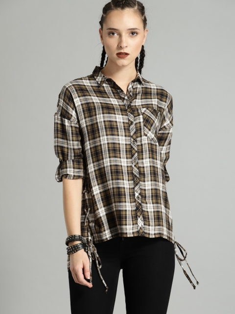 

Roadster Women Brown & off-White Checked Shirt Style Top