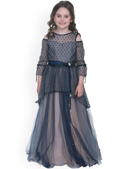 

CUTECUMBER Girls Navy Blue & Beige Self Design Maxi Dress
