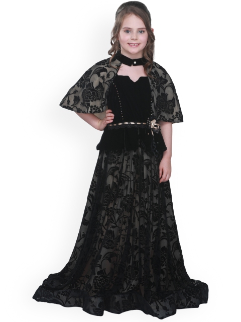 

CUTECUMBER Girls Black Self Design Maxi Dress