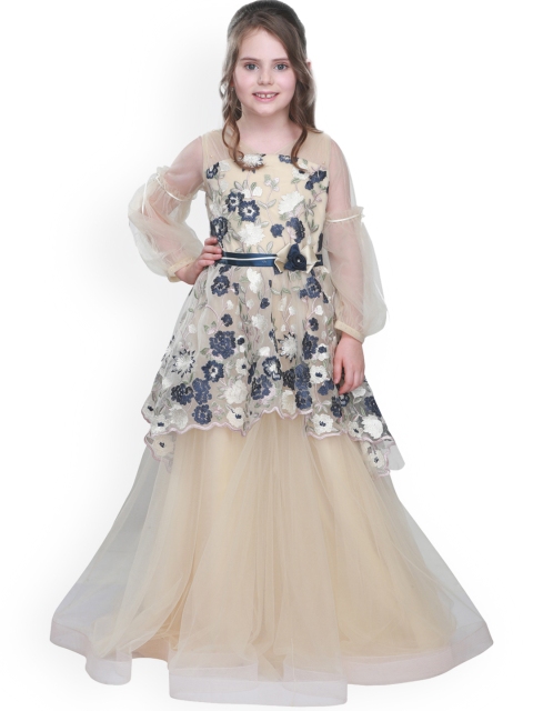 

CUTECUMBER Girls Beige Self Design Maxi Dress