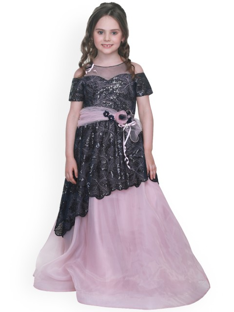 

CUTECUMBER Girls Navy Blue & Pink Embellished Maxi Dress
