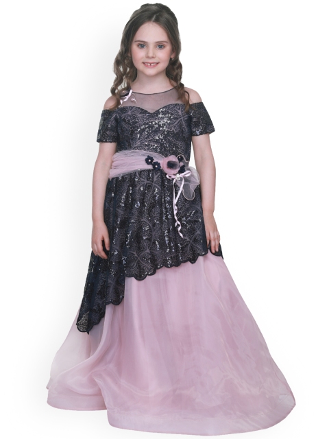 

CUTECUMBER Girls Navy Blue & Pink Embellished Maxi Dress
