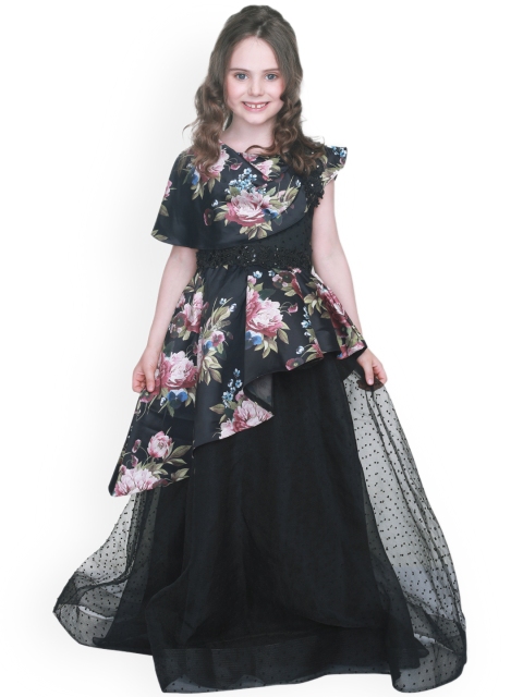 

CUTECUMBER Girls Black & Pink Printed Maxi Dress