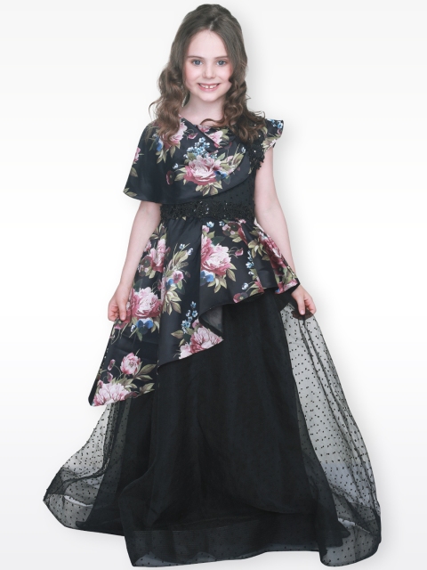 

CUTECUMBER Girls Black & Pink Printed Maxi Dress