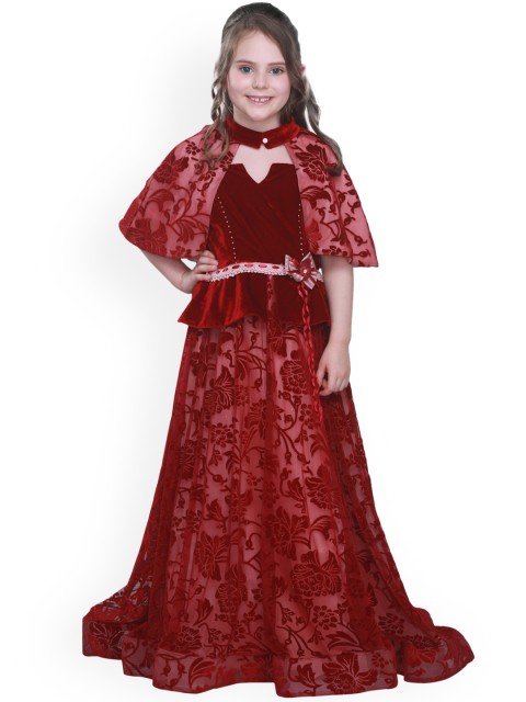 

CUTECUMBER Girls Red Self Design Maxi Dress