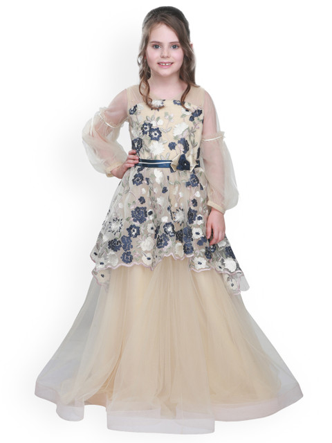 

CUTECUMBER Girls Beige Self Design Maxi Dress