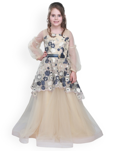 

CUTECUMBER Girls Beige Self Design Maxi Dress