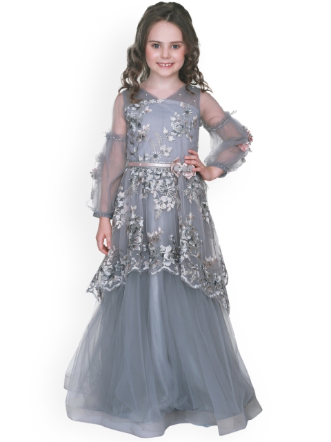 

CUTECUMBER Girls Grey Self Design Maxi Dress
