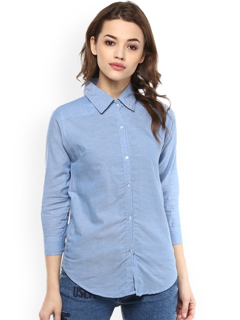 

Mayra Women Blue Self Design Casual Shirt