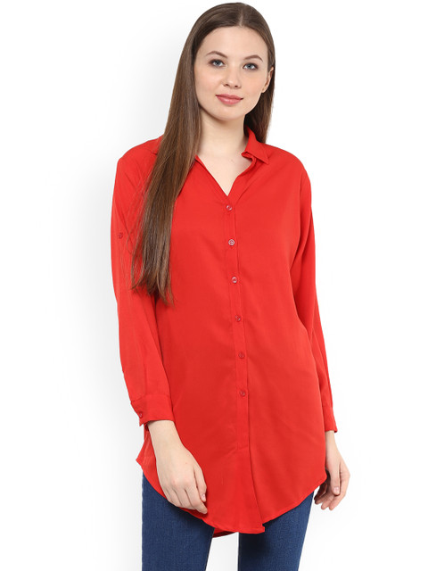 

Mayra Women Red Regular Fit Solid Longline Casual Shirt