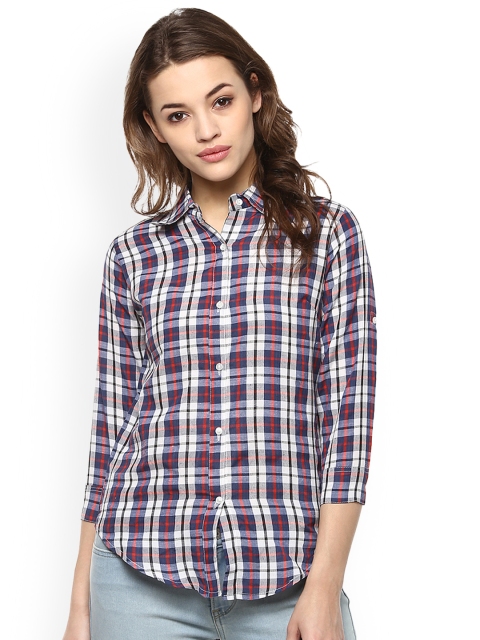 

Mayra Women Navy Blue & Red Regular Fit Checked Casual Shirt