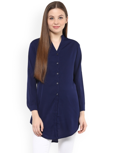 

Mayra Women Navy Blue Regular Fit Solid Longline Casual Shirt