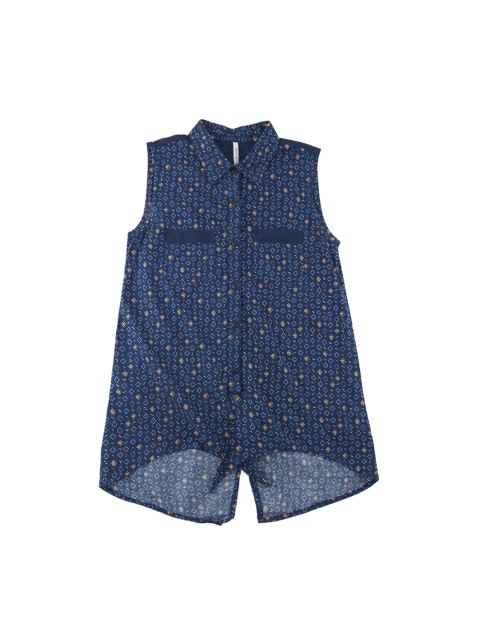 

POPPERS by Pantaloons Girls Navy Blue Printed Shirt Style Top