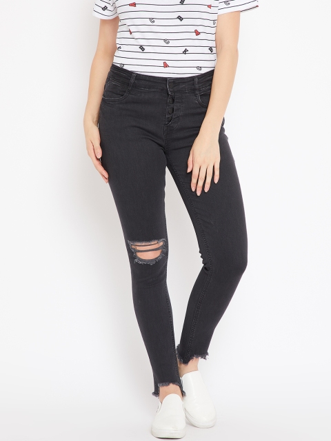 

OVS Women Black Skinny Fit Mid-Rise Slash Knee Stretchable Jeans