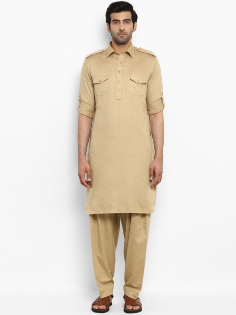 

ethnix Men Beige Solid Kurta with Trousers