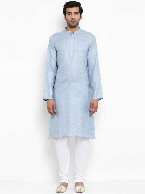 

ethnix Men Blue & White Self Design Kurta with Churidar