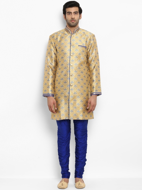 

ethnix Men Beige & Blue Self Design Kurta with Churidar