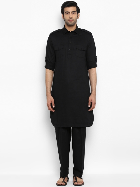 

ethnix Men Black Solid Kurta with Trousers