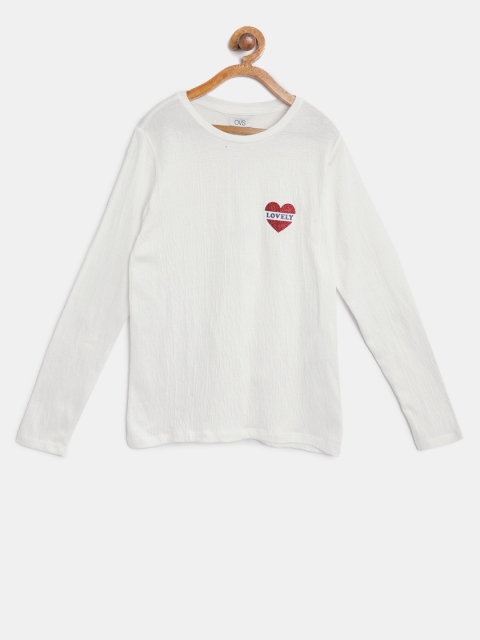 

OVS Girls Off-white Solid Round Neck T-shirt