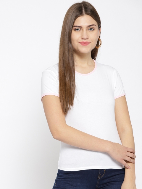 

OVS Women White Solid Round Neck T-shirt