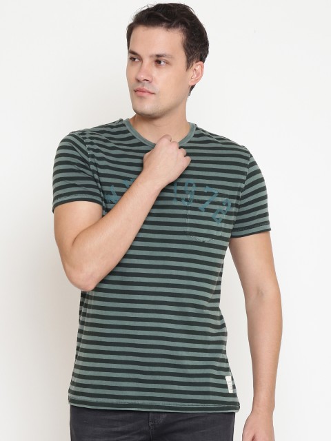 

OVS Men Green Striped Round Neck T-shirt
