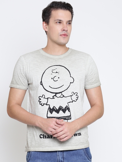 

OVS Men Grey Melange Printed Round Neck T-shirt