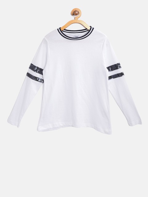 

OVS Girls White Solid Round Neck T-shirt