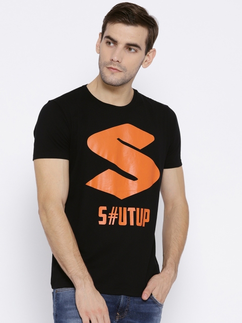 

OVS Men Black & Orange Printed Round Neck T-shirt