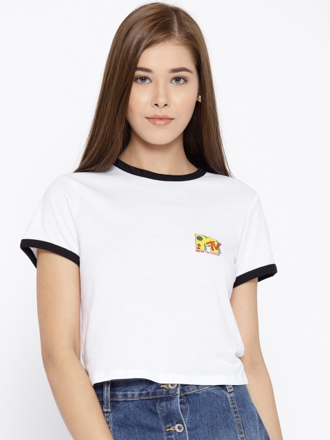 

OVS Women White Solid Round Neck Crop T-shirt