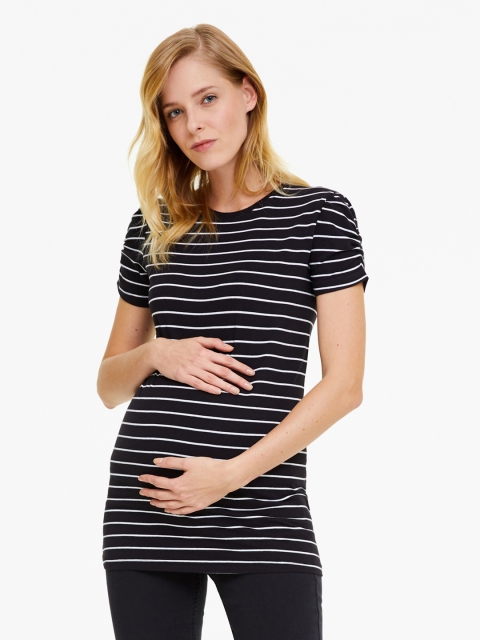 

OVS Women Black Striped Round Neck T-shirt