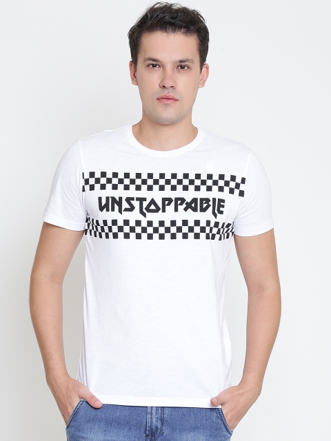 

OVS Men White & Black Printed Round Neck T-shirt