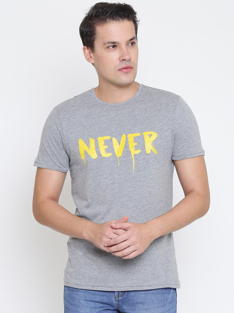 

OVS Men Grey Melange Printed Round Neck T-shirt