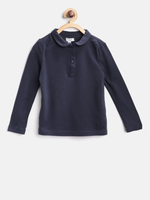 

OVS Girls Navy Solid Slim Collar T-shirt, Navy blue