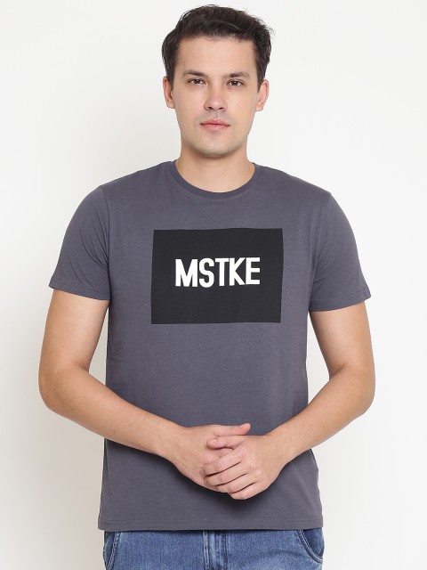 

OVS Men Charcoal Grey Printed Round Neck T-shirt