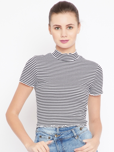 

OVS Women Black & White Striped Fitted Top