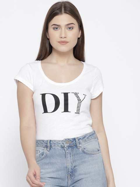 

OVS Women White Printed Round Neck T-shirt