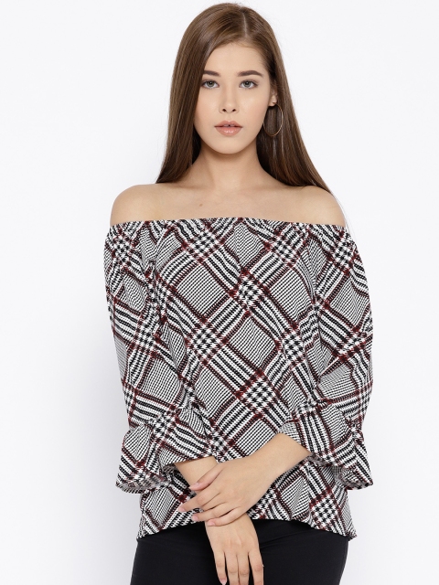 

OVS Women White Checked Bardot Top