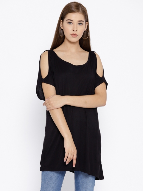 

OVS Women Black Solid Longline Top