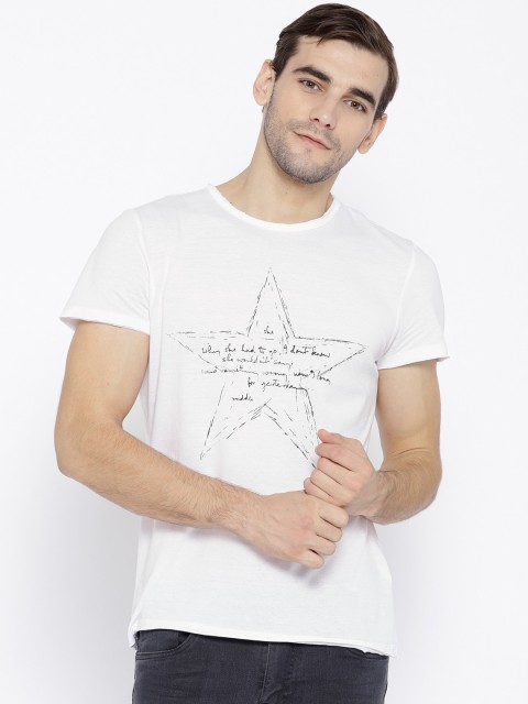 

OVS Men White Printed Round Neck T-shirt