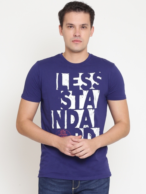 

OVS Men Navy Blue Printed Round Neck Pure Cotton T-shirt