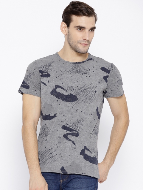 

OVS Men Grey Melange Printed Round Neck T-shirt