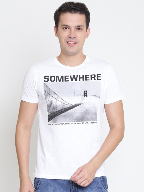 

OVS Men White Printed Round Neck T-shirt