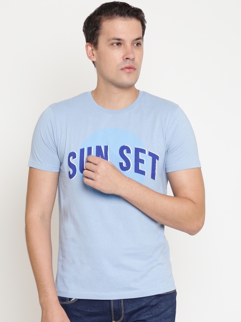 

OVS Men Blue Printed Round Neck T-shirt