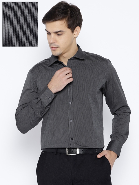 

OVS Men Grey & Black Slim Fit Striped Formal Shirt