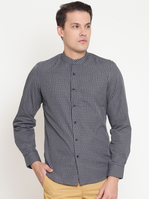 

OVS Men Charcoal Grey & Black Slim Fit Checked Casual Shirt