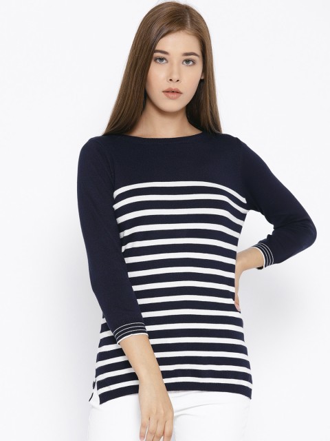 

OVS Women Navy Blue & White Striped Pullover