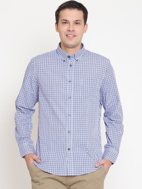 

OVS Men White & Blue Regular Fit Checked Casual Shirt