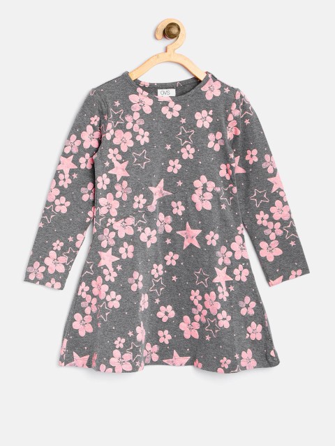 

OVS Girls Grey & Pink Printed A-Line Dress