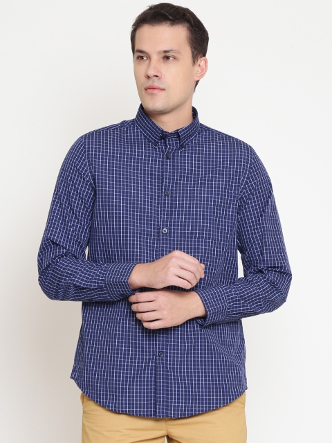 

OVS Men Navy Blue Regular Fit Checked Casual Shirt